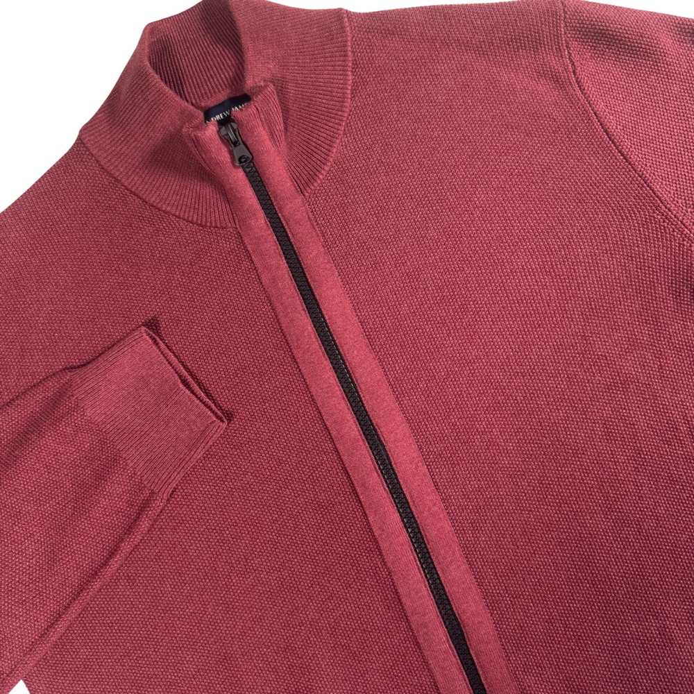 Andrew James Organic Cotton Full Zip Cardigan Mens L 52 Burgundy Textured Knit